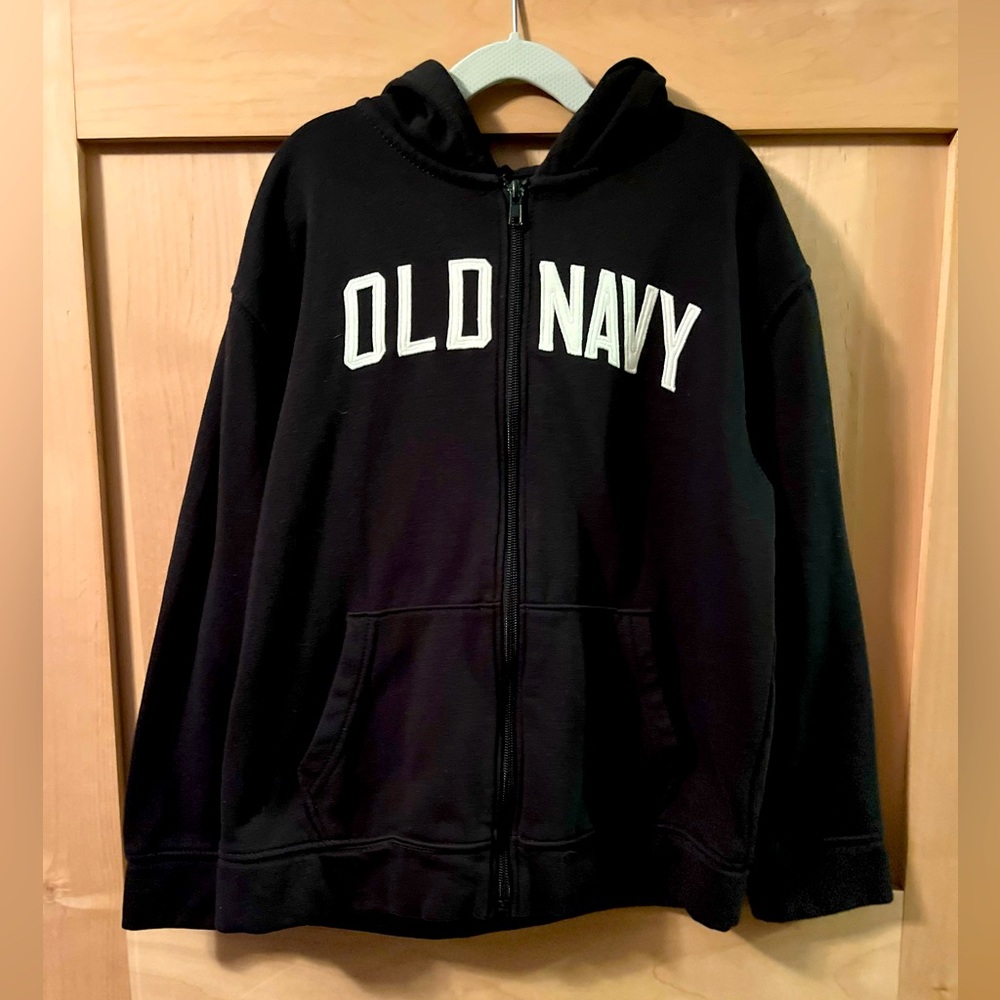 Old Navy boys L (10/12) zip up hoodie. Black in color.